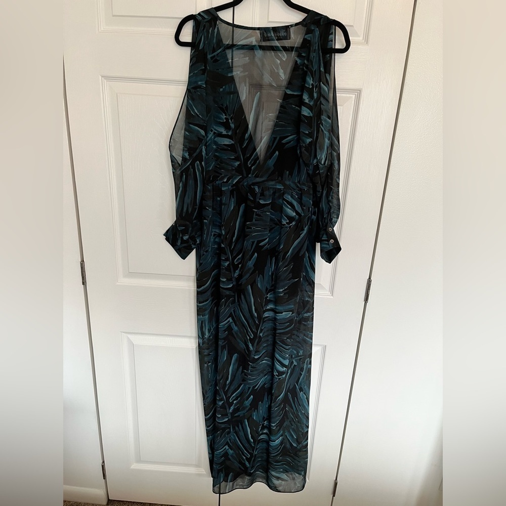 MEGHAN LA Tropical Split Long Sleeve High Low Dress Size S - Picture 8 of 9